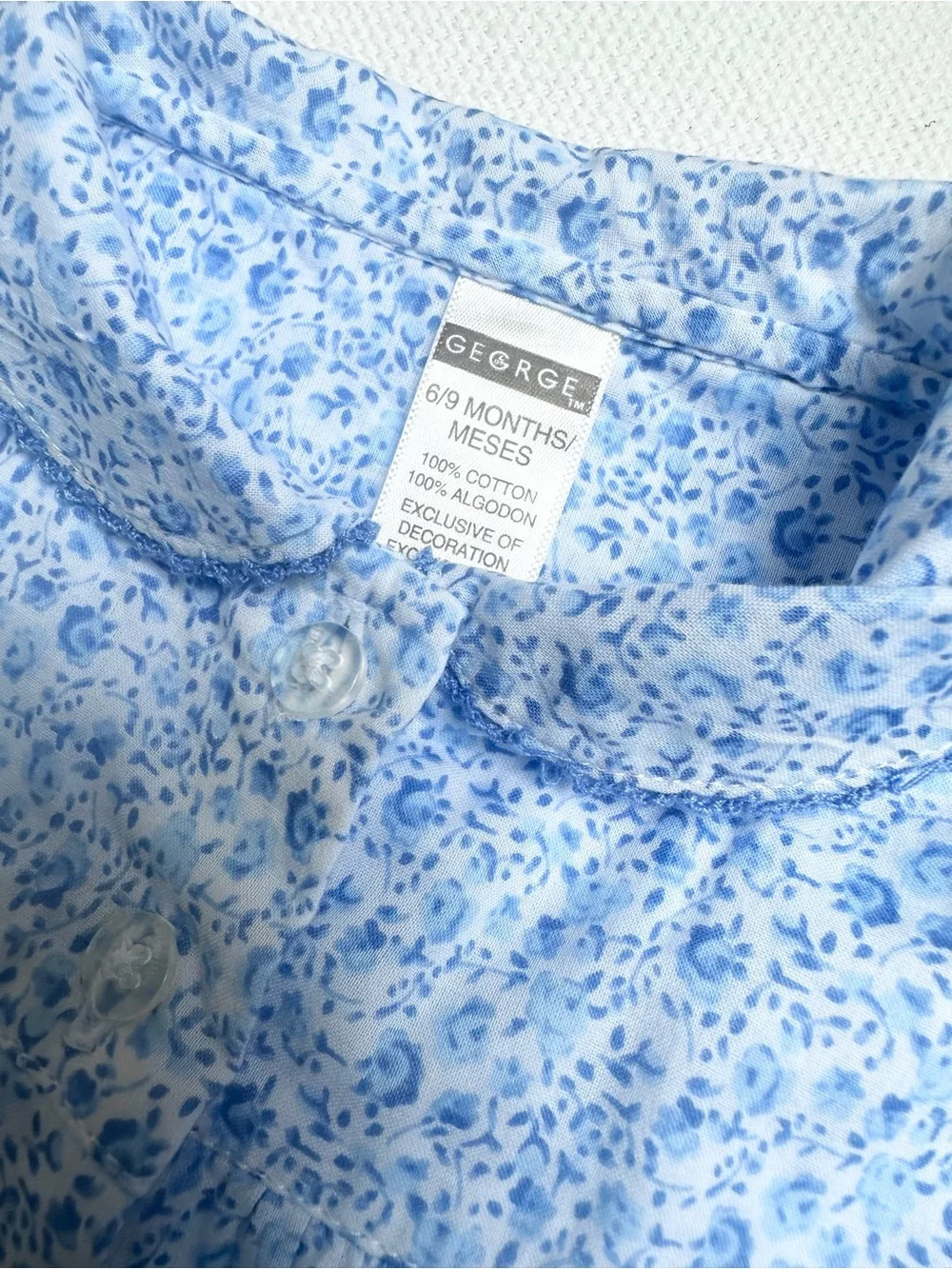 George Vintage Cottagecore Whimsy Blue Ditsy Floral Dress Set Size 6-9 Months